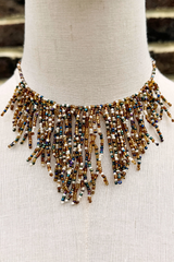 Gilded Bronze Fringe Beaded Necklace by All About Audrey