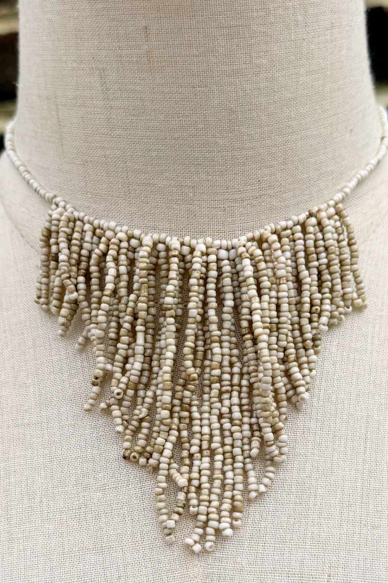 Marble Cream Fringe Beaded Necklace by All About Audrey