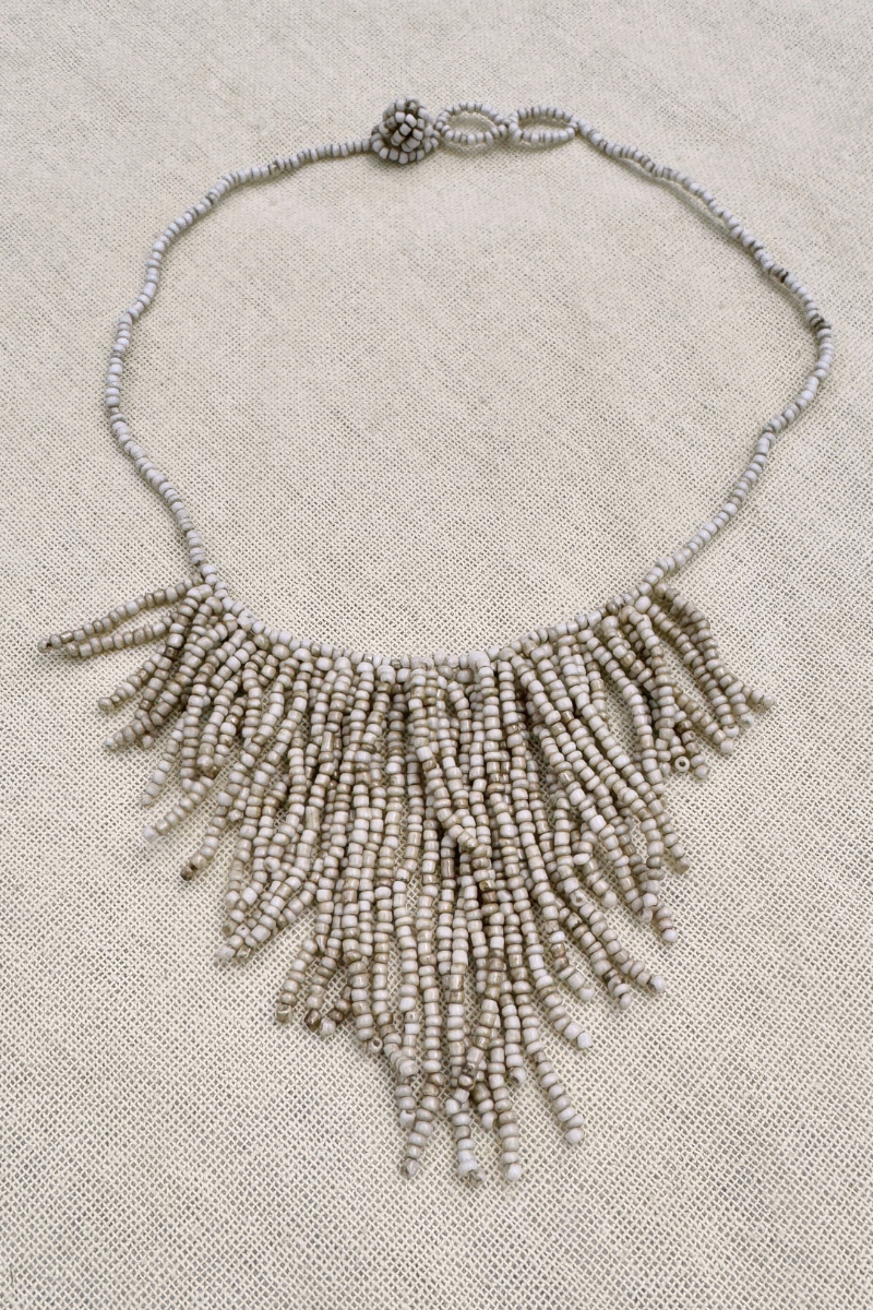 Marble Cream Fringe Beaded Necklace by All About Audrey