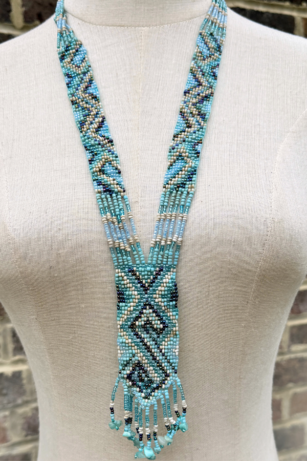 Turquoise Chevron Woven Bead Necklace by All About Audrey