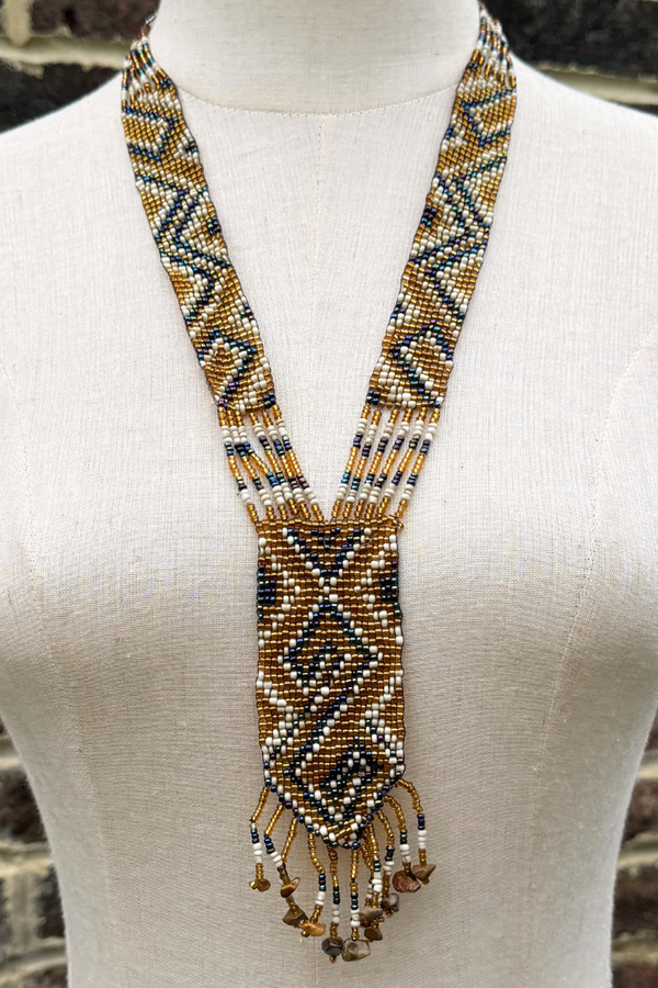 Tigers Eye Chevron Woven Bead Necklace by All About Audrey