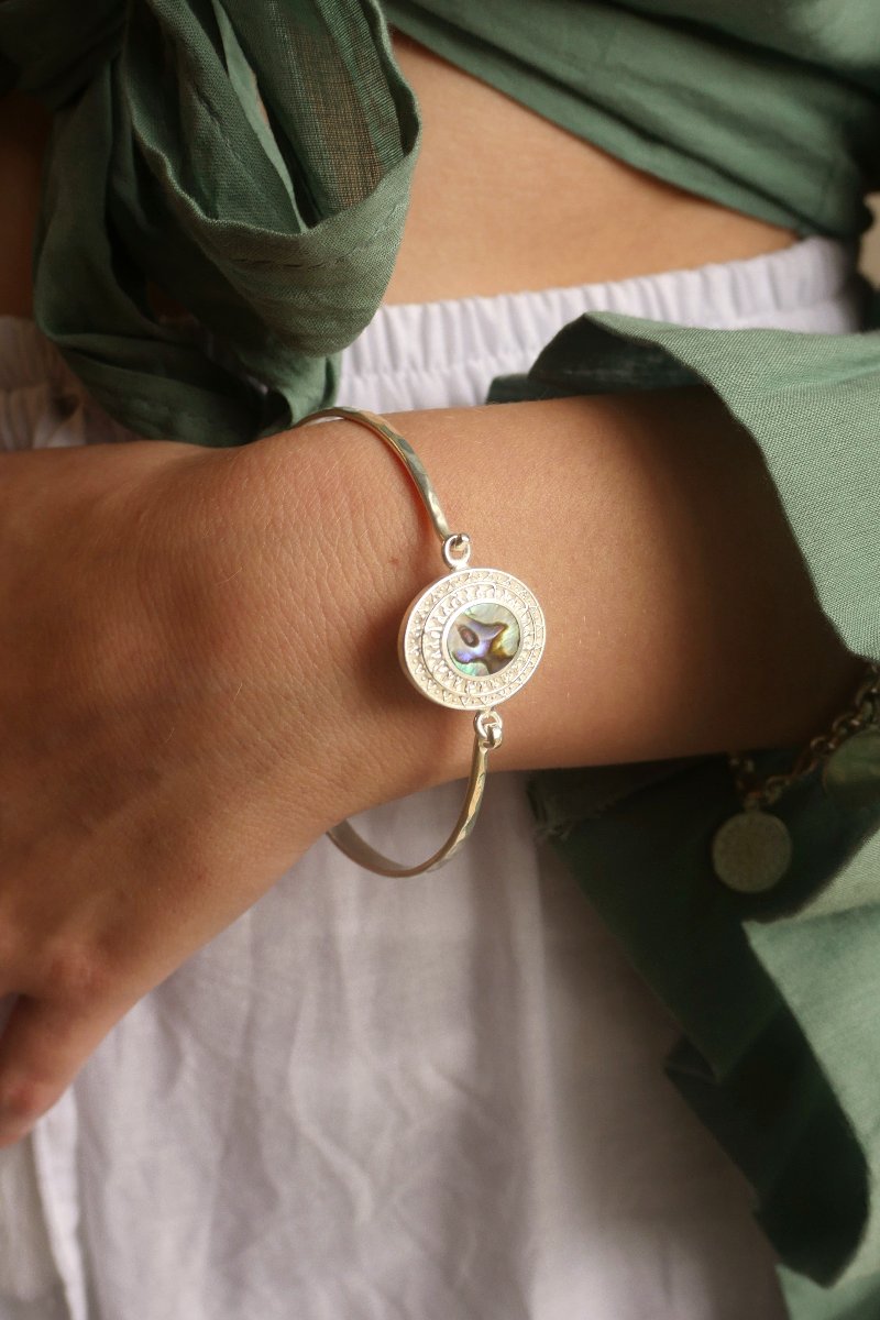 Silver Abalone Eye Hooked Bangle by All About Audrey