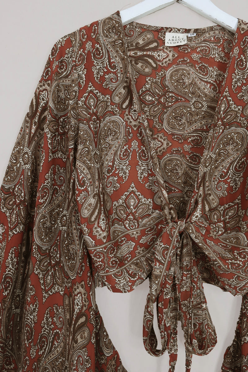 Venus Wrap Top in Sinatra Copper Mandala Paisley