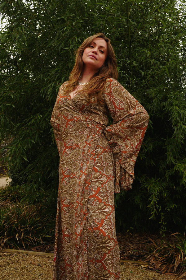 Venus Maxi Wrap Dress in Sinatra Copper Mandala Paisley