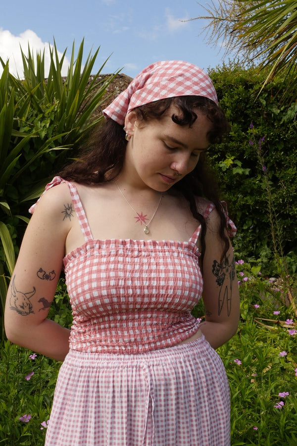 Sally Bandana in Strawberry Pink Gingham by All About Audrey