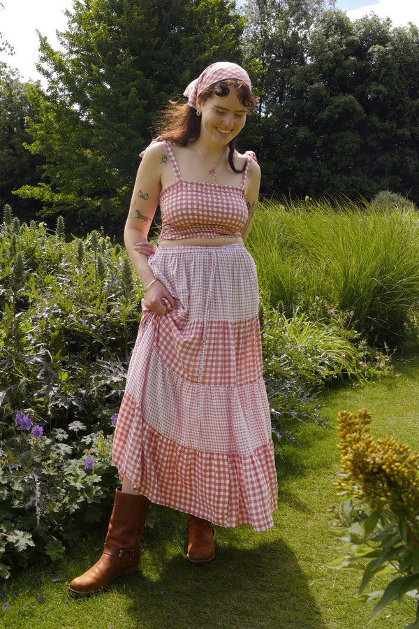 Rosie Maxi Skirt in Strawberry Pink Gingham by All About Audrey