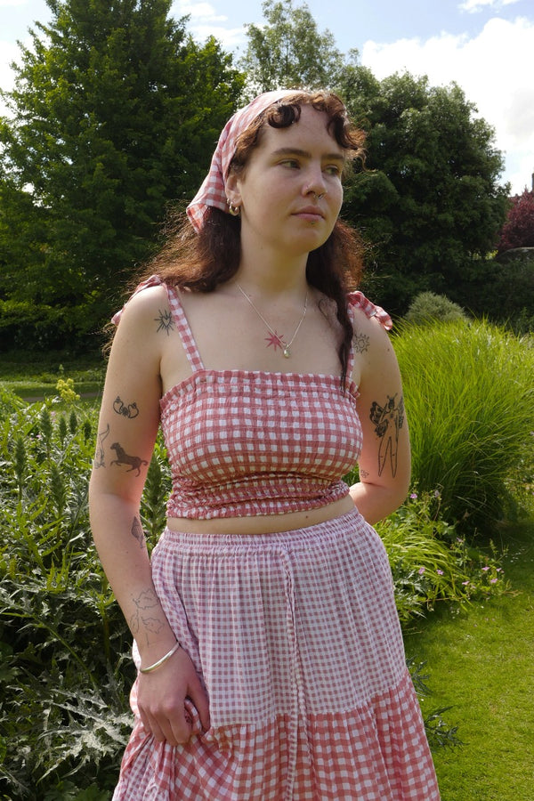 Rosa Ribbon Top in Strawberry Pink Gingham by All About Audrey