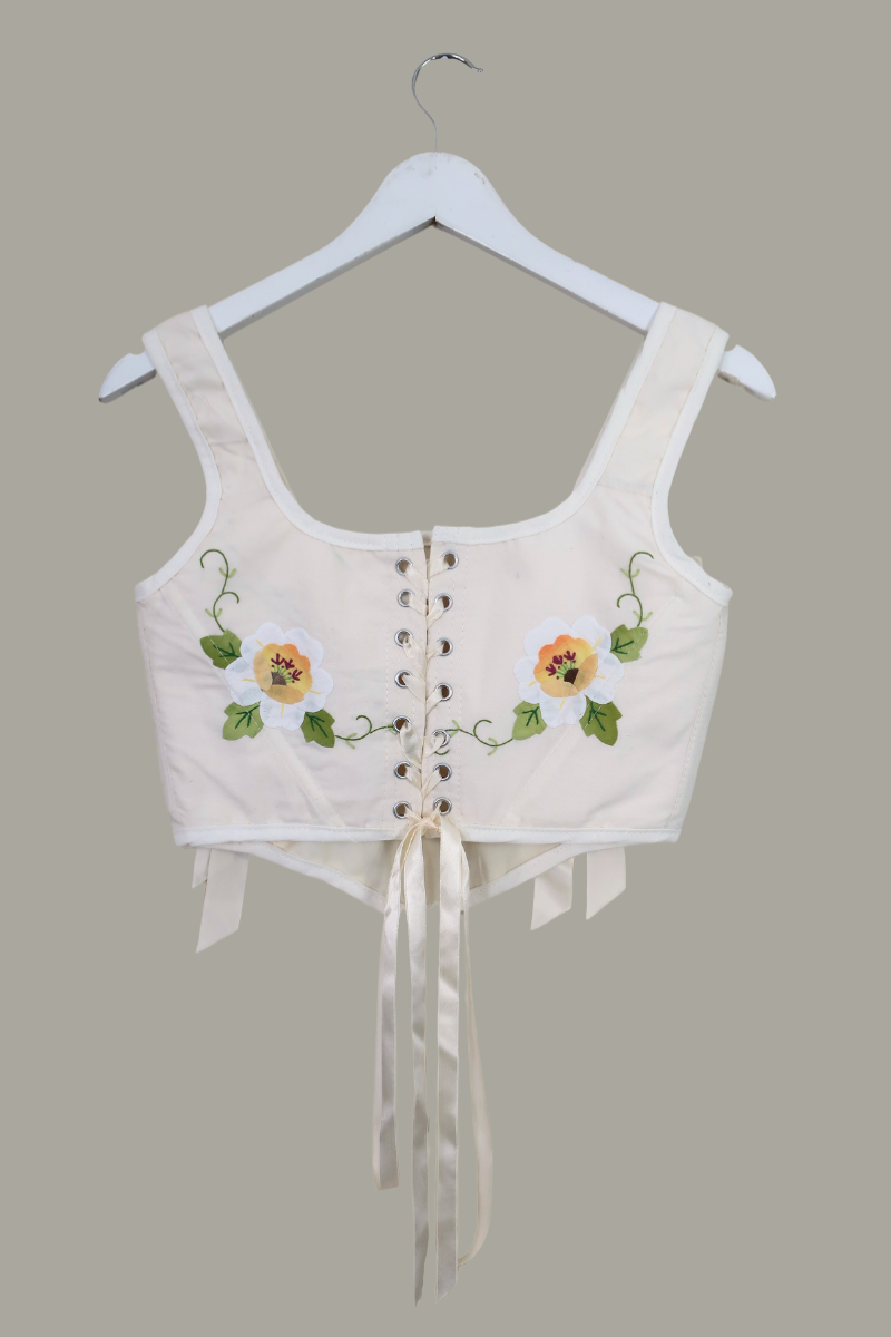 Antoinette Embroidered Corset in Sun Folk Floral by All About Audrey