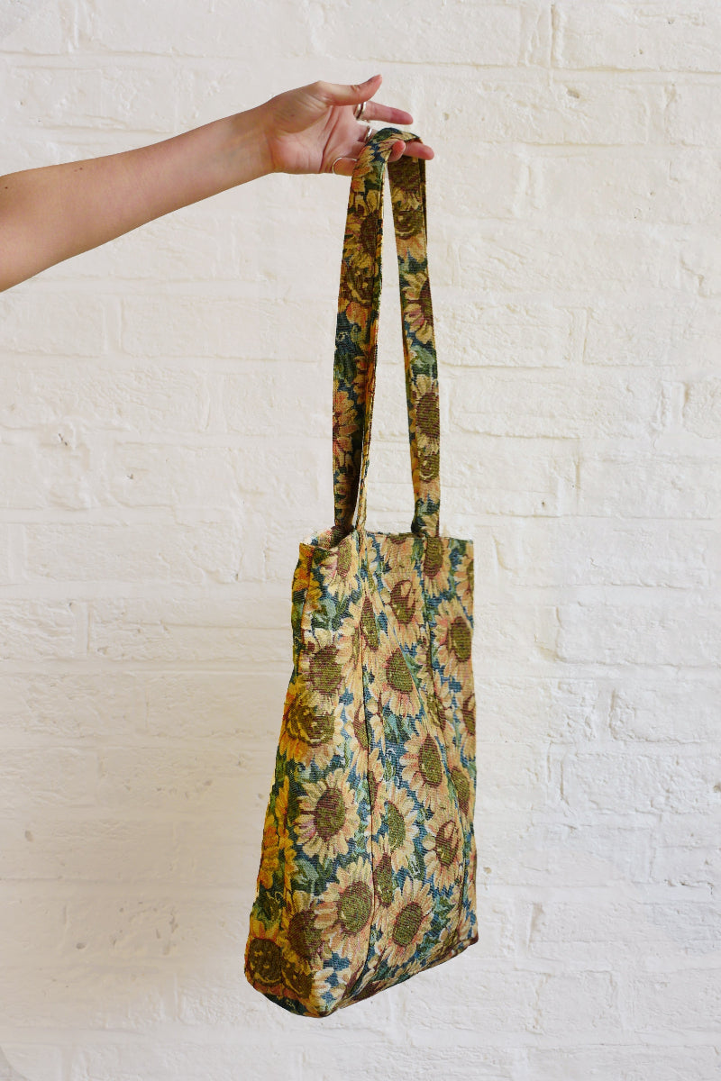 Yellow Sunflower Fields Tapestry Tote Bag