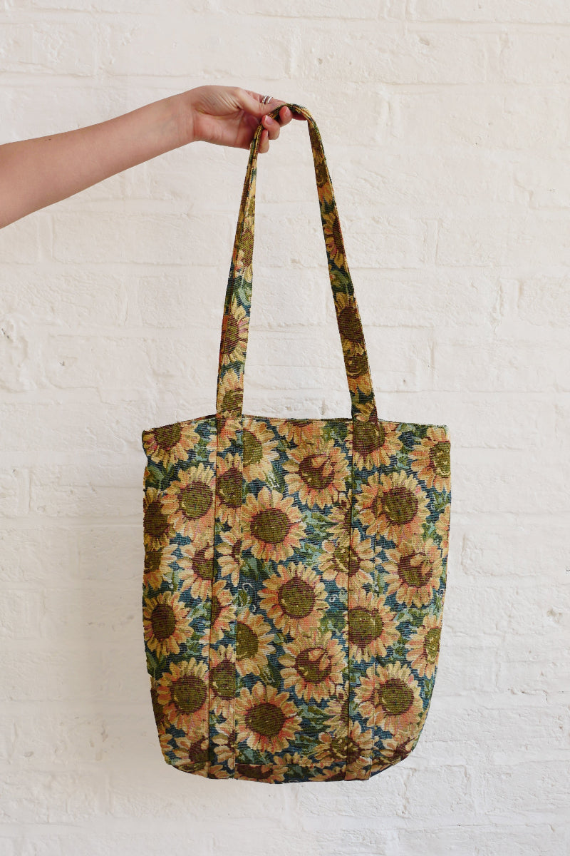 Yellow Sunflower Fields Tapestry Tote Bag