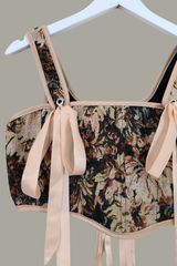 Antoinette Tapestry Corset in Woven Black Wildflowers by All About Audrey