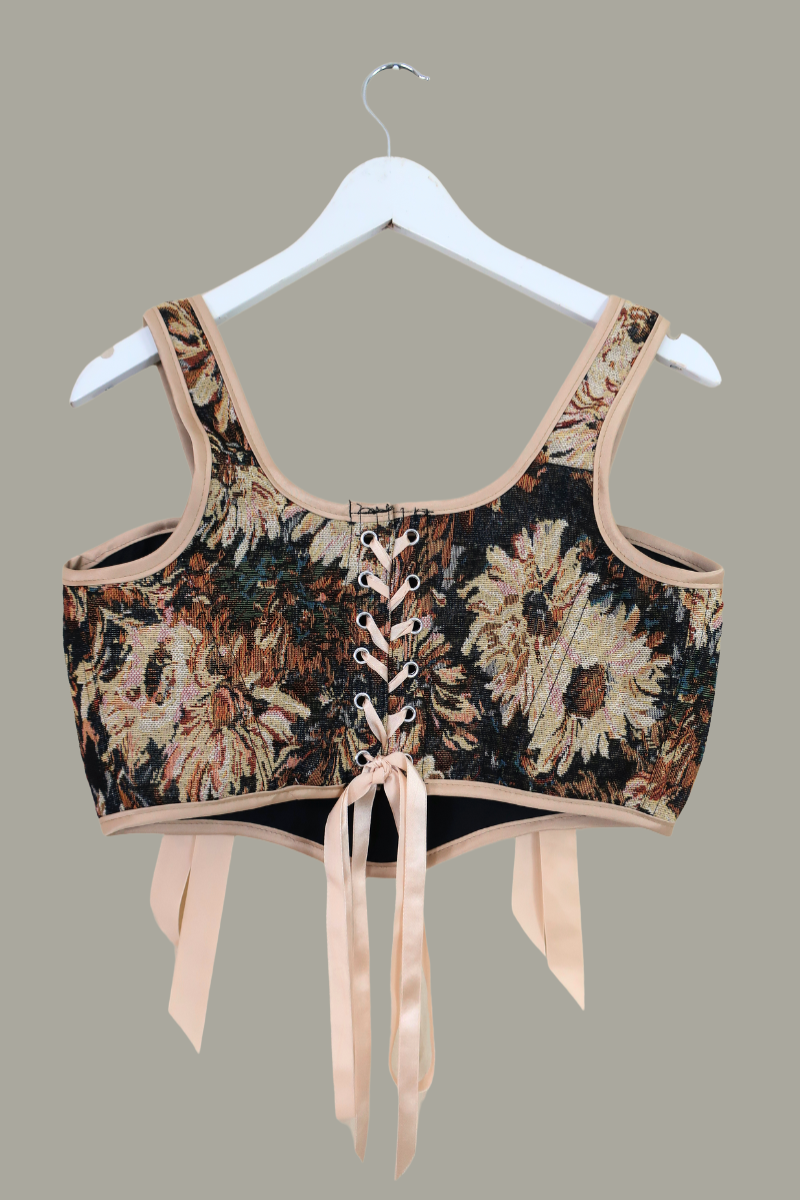 Antoinette Tapestry Corset in Woven Black Wildflowers by All About Audrey