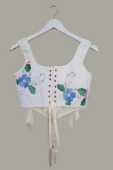 Antoinette Embroidered Corset in French Linen Forget-Me-Nots