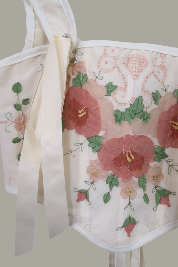 Antoinette Embroidered Corset in Pink Rose of Provins by All About Audrey