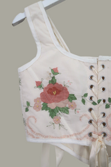 Antoinette Embroidered Corset in Pink Rose of Provins by All About Audrey