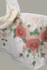 Antoinette Embroidered Corset in Pink Rose of Provins by All About Audrey