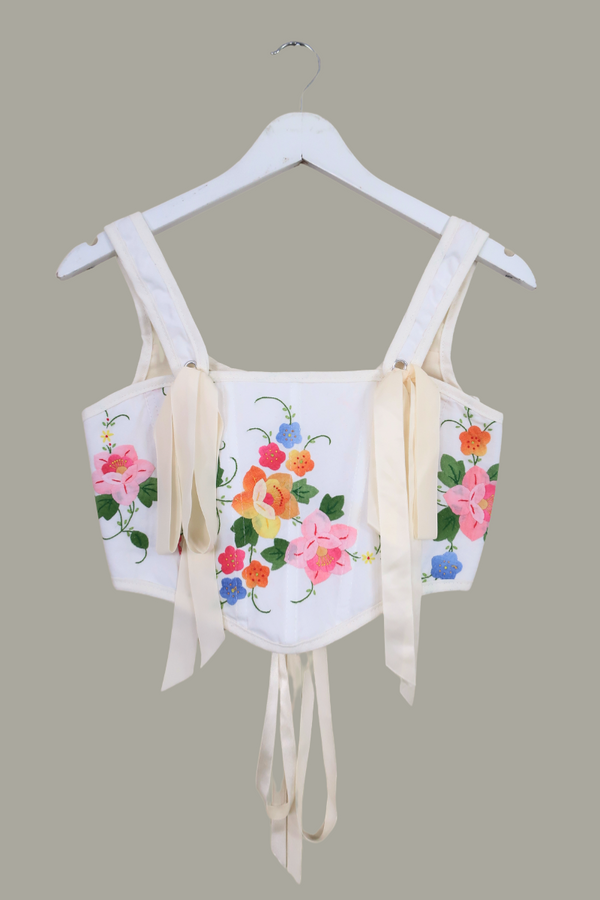 Antoinette Embroidered Corset in Quilted Flower Garland by All About Audrey