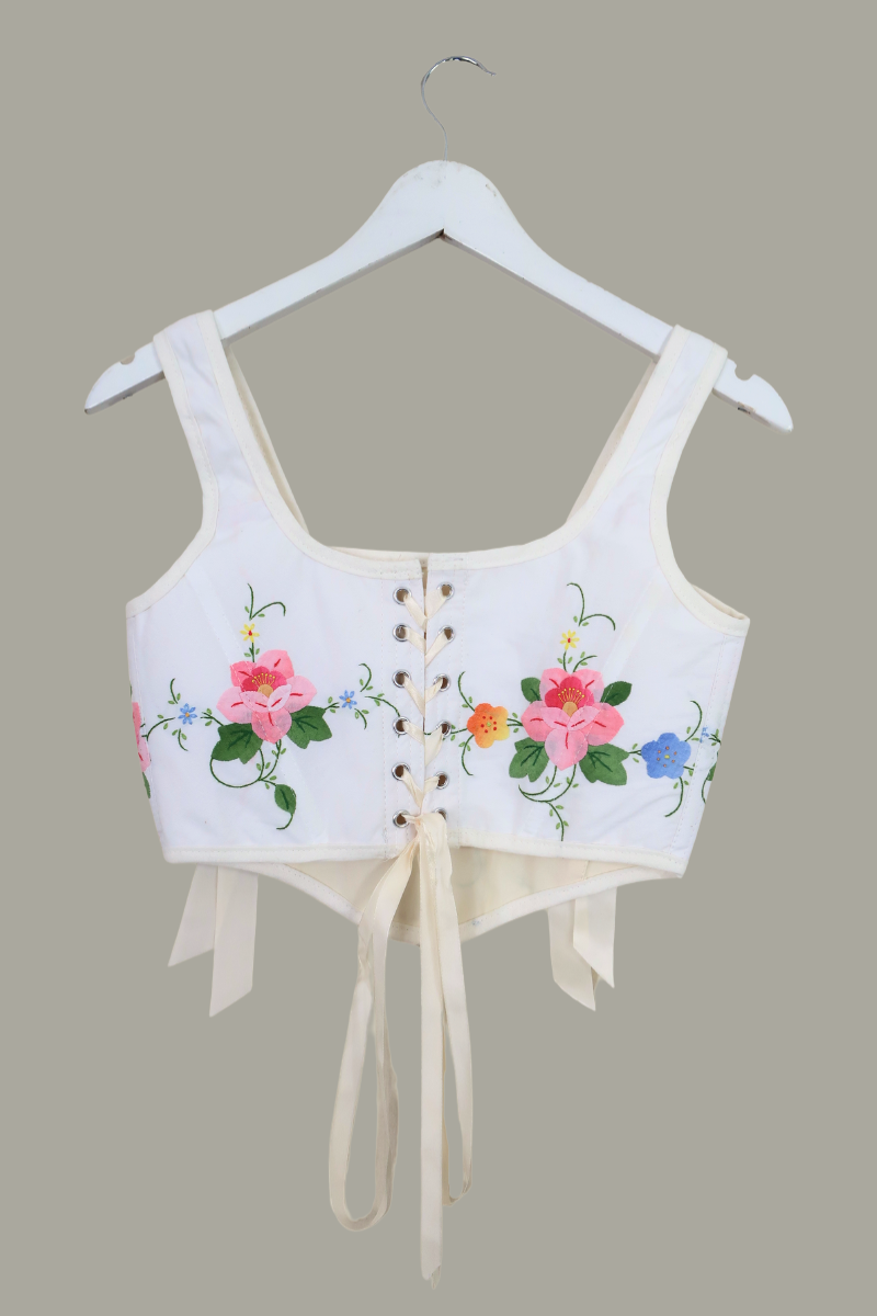 Antoinette Embroidered Corset in Quilted Flower Garland by All About Audrey