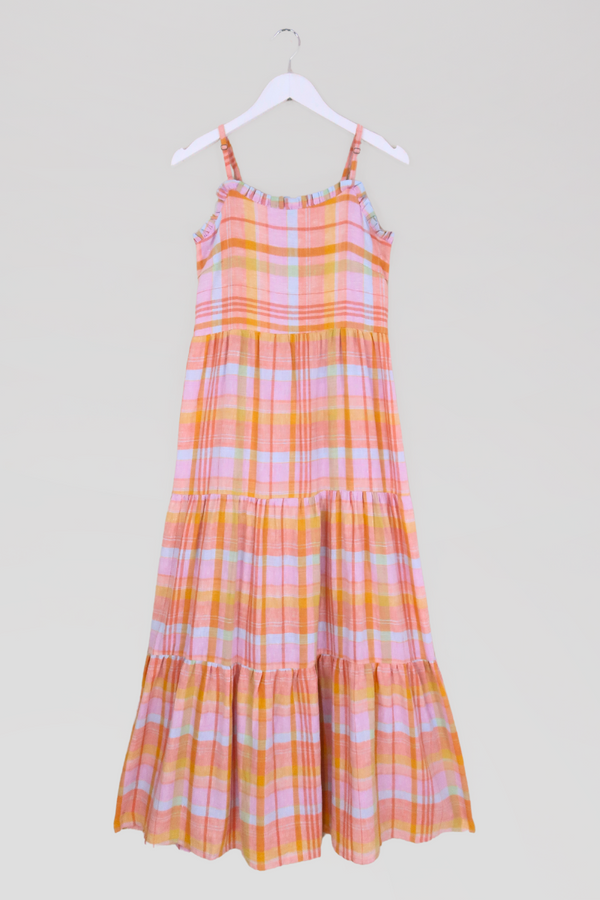 Alice Maxi Dress in Strawflower Pink Tartan by All About Audrey