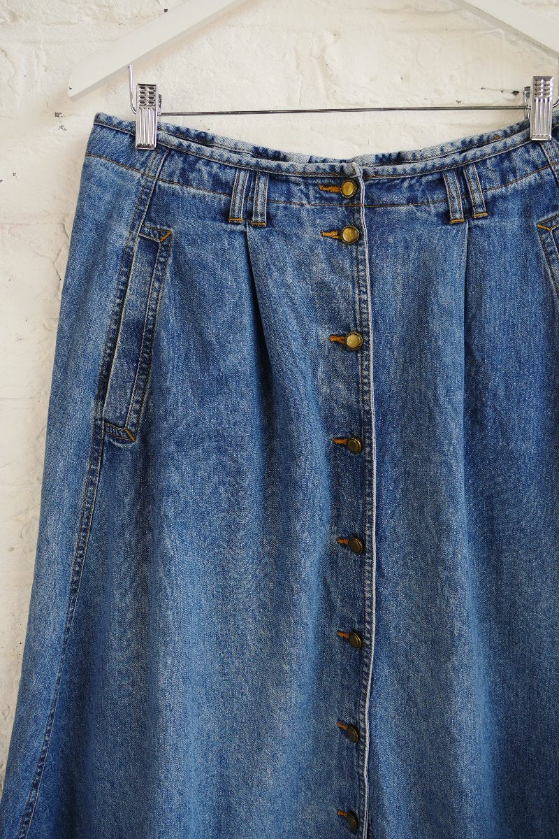 Vintage Denim Skirt - True Blue Midi - Size W34