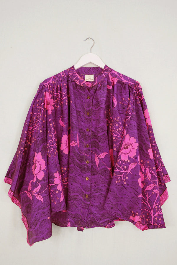 Ophelia Blouse - Twilight Purple Floral - Vintage Sari - Free Size by All About Audrey