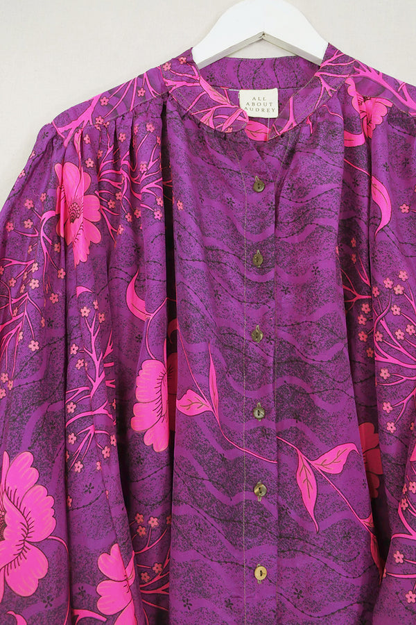 Ophelia Blouse - Twilight Purple Floral - Vintage Sari - Free Size by All About Audrey