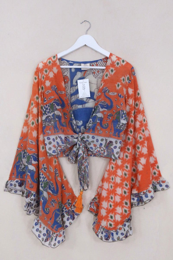 Venus Cotton Wrap Top - Tangerine Elephant Parade - Size XS