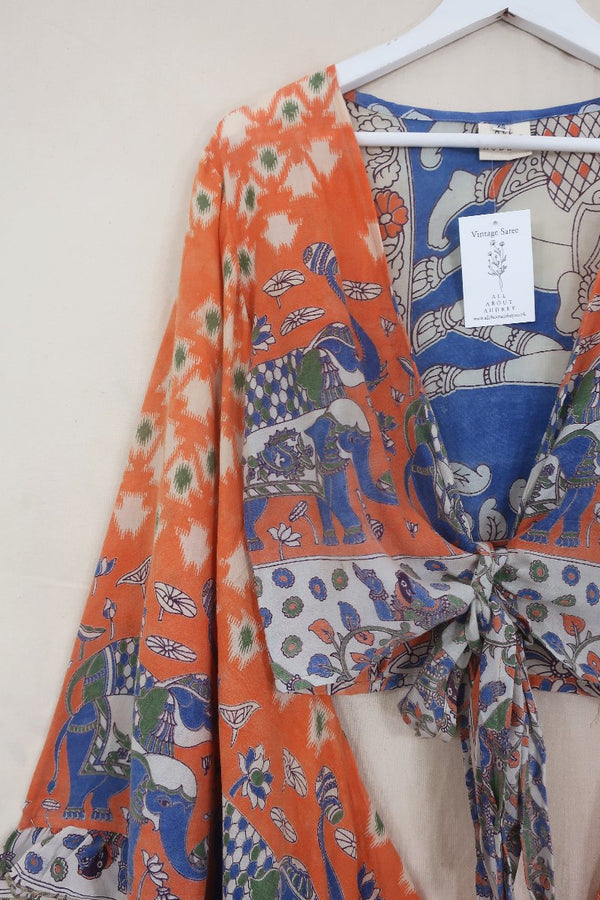 Venus Cotton Wrap Top - Tangerine Elephant Parade - Size XS