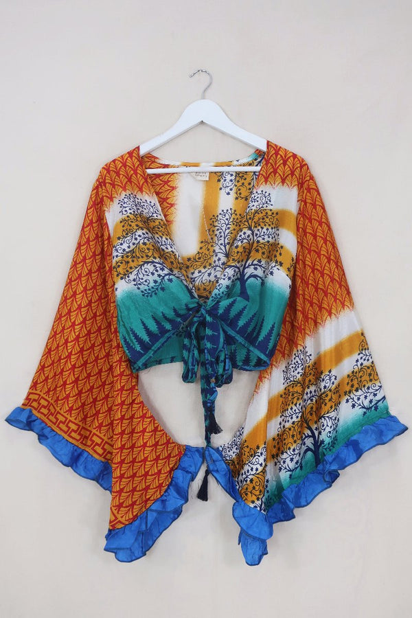 Venus Wrap Top - Sunset Tree of Life - Vintage Sari - Size M/L