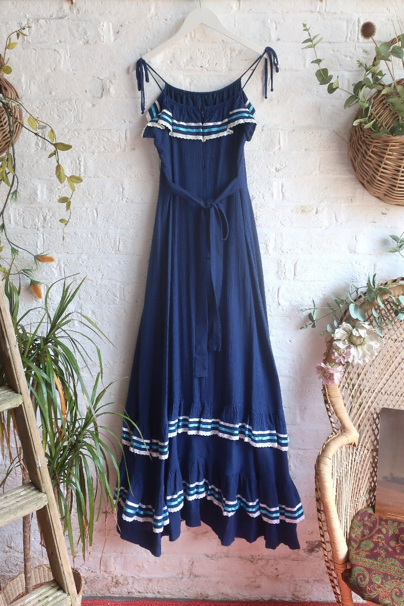 Vintage Dress - 70's Marine Blue Frill Maxi - Size XS by All About Audrey