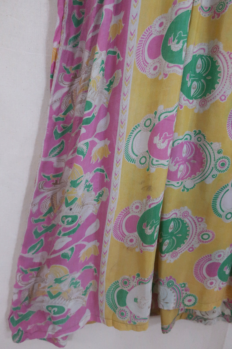 Daisy Maxi Smock Dress - Solar Yellow & Faded Pink - Vintage Cotton - Size M/L