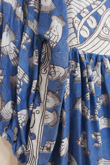 Daisy Maxi Smock Dress - Cobalt Blue & White Peacocks - Vintage Cotton - Size S/M