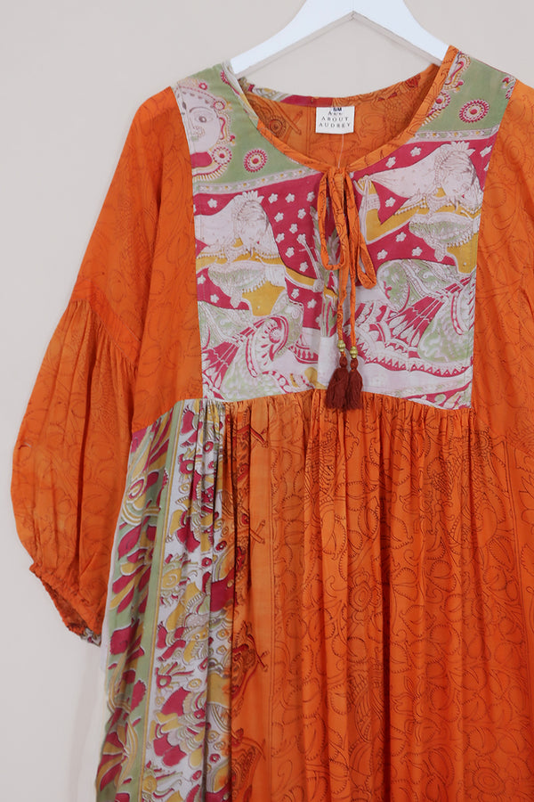 Daisy Maxi Smock Dress - Soft Orange Vines - Vintage Cotton - Size S/M by All About Audrey