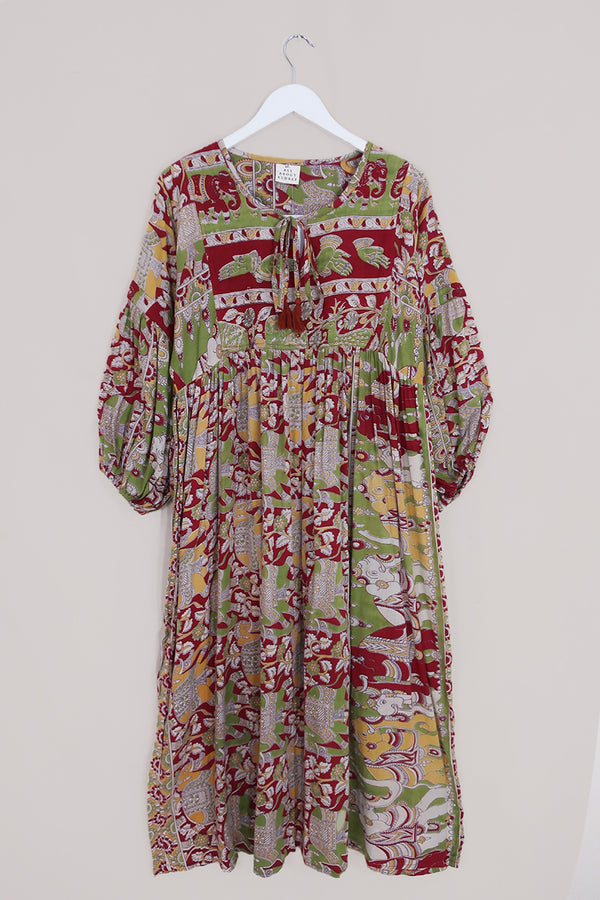 Daisy Maxi Smock Dress - Red & Green Apples - Vintage Cotton - Size M/L by All About Audrey