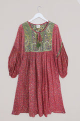 Daisy Midi Smock Dress - Vintage Cotton - Pink Terracotta & Sage Paisley - Size L/XL by All About Audrey