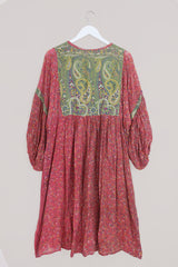 Daisy Midi Smock Dress - Vintage Cotton - Pink Terracotta & Sage Paisley - Size L/XL by All About Audrey