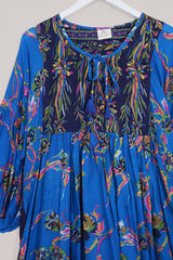 Daisy Midi Smock Dress - Vintage Cotton - Royal Blue Floral Reflections - Size L/XL