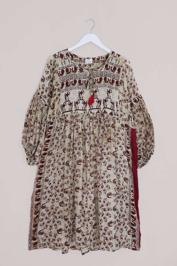 Daisy Midi Smock Dress - Vintage Cotton - Sandstone Dancers - Size L/XL by All About Audrey