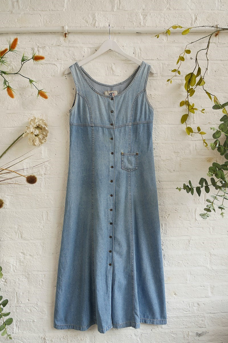 Vintage Fitted Denim Midi Dress - Size S