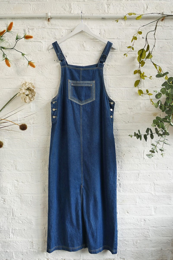 Vintage True Blue Denim Dungaree Dress - Size M/L