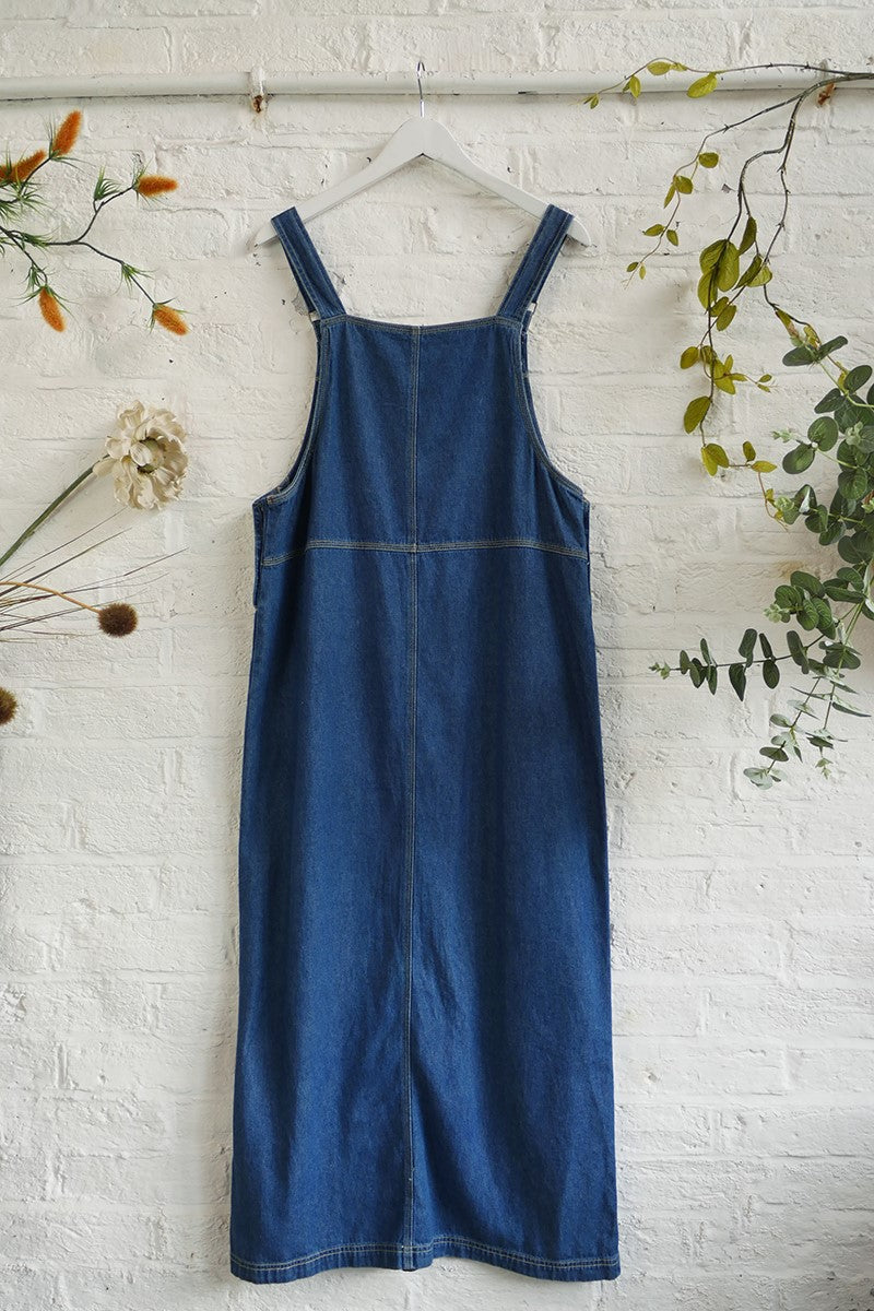 Vintage True Blue Denim Dungaree Dress - Size M/L