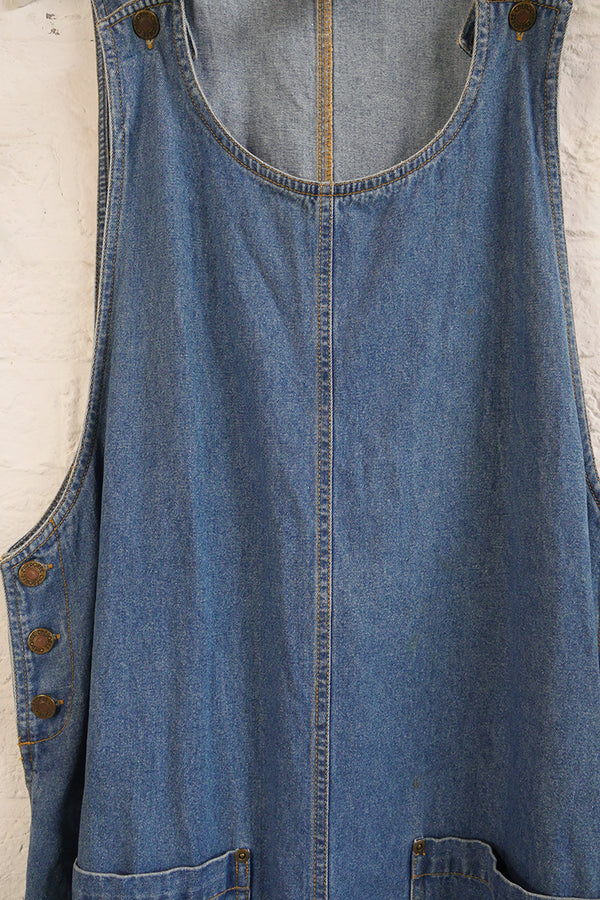 Vintage Denim Pinafore Mini Dress - Size L