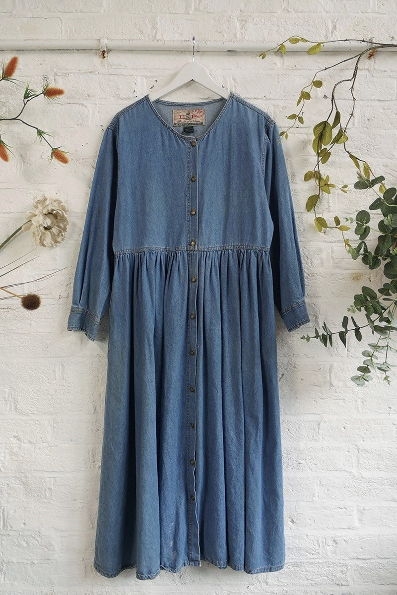 Vintage Denim Button Up Smock Dress  - Size M/L