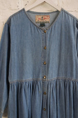 Vintage Denim Button Up Smock Dress  - Size M/L