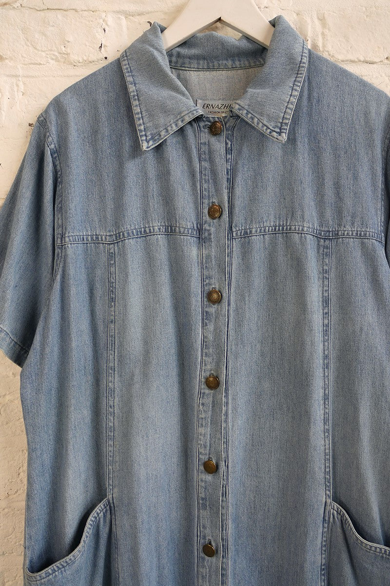 Vintage Light Denim Shirt Dress - Size XL