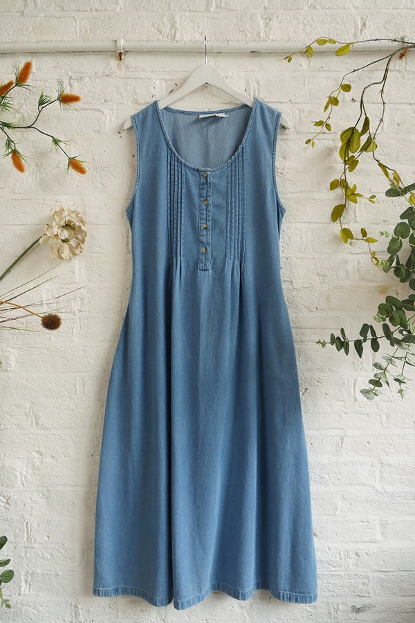 Vintage Light Wash Pleated Denim Dress  - Size S/M