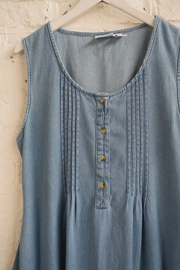 Vintage Light Wash Pleated Denim Dress  - Size S/M