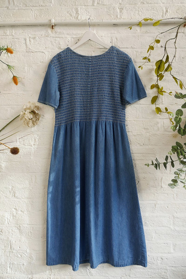 Vintage Shirred Faded Denim Dress - Size M by All About Audrey