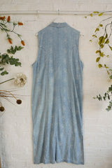 Vintage Denim Dress with Woven Flower Print - Size M/L