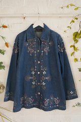 Vintage Denim Jacket - Pastel Embellished Paisley - Free Size